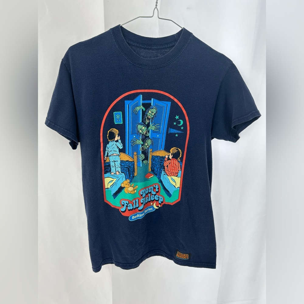 Steven Rhodes Bedtime Stories T-Shirt DON'T FALL ASLEEP Navy Blue